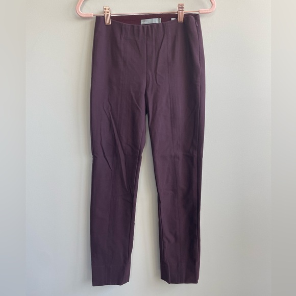 Vince Pants - Vince Fitted Cropped Maroon Plum Pintuck Dress Pants Elastic Waist Side Zipper